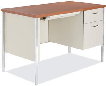 Alera® Single Pedestal Steel Desk 45.25" x 24" 29.5", Cherry/Putty