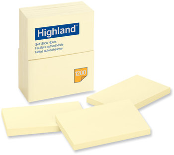 Highland™ Self-Stick Notes 3" x 5", Yellow, 100 Sheets/Pad, 12 Pads/Pack