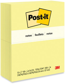 Post-it® Notes Original Pads in Canary Yellow 3" x 5", 100 Sheets/Pad, 12 Pads/Pack