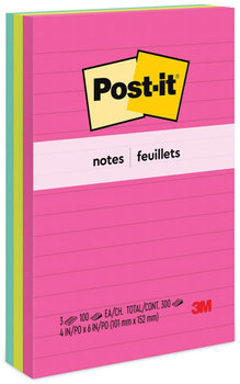 Post-it® Notes Original Pads in Poptimistic Colors Collection Note Ruled, 4" x 6", 100 Sheets/Pad, 3 Pads/Pack