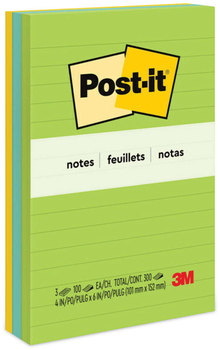 Post-it® Notes Original Pads in Floral Fantasy Colors Collection Note Ruled, 4" x 6", 100 Sheets/Pad, 3 Pads/Pack