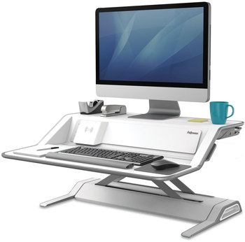 Fellowes® Lotus™ DX Sit-Stand Workstation 32.75" x 24.25" 5.5" to 22.5", White