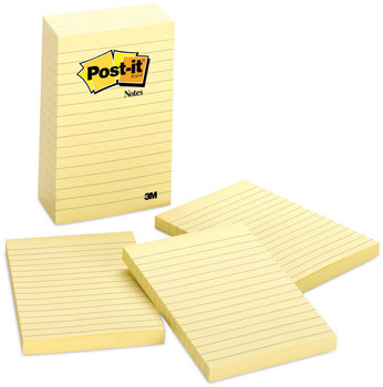 Post-it® Notes Original Pads in Canary Yellow Note Ruled, 4" x 6", 100 Sheets/Pad, 5 Pads/Pack
