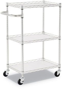 Alera® Three-Shelf Wire Cart with Liners Metal, 3 Shelves, 450 lb Capacity, 24" x 16" 39", Silver