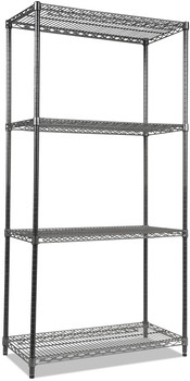 Alera® Black Anthracite Wire Shelving Kit Starter Four-Shelf, 36w x 18d 72h,