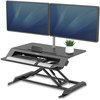 A Picture of product FEL-8215001 Fellowes® Lotus™ LT Sit-Stand Workstation 34.38" x 28.38" 7.62", Black