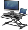 A Picture of product FEL-8215001 Fellowes® Lotus™ LT Sit-Stand Workstation 34.38" x 28.38" 7.62", Black