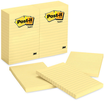 Post-it® Notes Original Pads in Canary Yellow Note Ruled, 4" x 6", 100 Sheets/Pad, 12 Pads/Pack