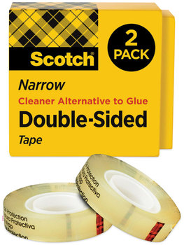 Scotch® Double-Sided Tape 3" Core, 0.5" x 36 yds, Clear, 2/Pack