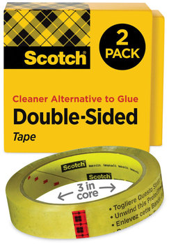 Scotch® Double-Sided Tape 3" Core, 0.75" x 36 yds, Clear, 2/Pack