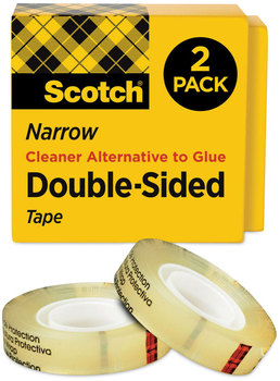 Scotch® Double-Sided Tape 1" Core, 0.5" x 75 ft, Clear, 2/Pack