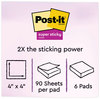 A Picture of product MMM-6756SSAN Post-it® Notes Super Sticky Pads in Playful Primary Colors Collection Note Ruled, 4" x 90 Sheets/Pad, 6 Pads/Pack