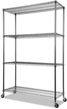 Alera® NSF Certified 4-Shelf Wire Shelving Kit with Casters 48w x 18d 72h, Black Anthracite