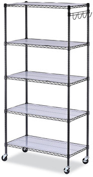 Alera® 5-Shelf Wire Shelving Kit with Casters & Shelf Liners and 36w x 18d 72h, Black Anthracite