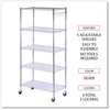 A Picture of product ALE-SW653618SR Alera® 5-Shelf Wire Shelving Kit with Casters & Shelf Liners and 36w x 18d 72h, Silver