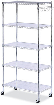 Alera® 5-Shelf Wire Shelving Kit with Casters & Shelf Liners and 36w x 18d 72h, Silver