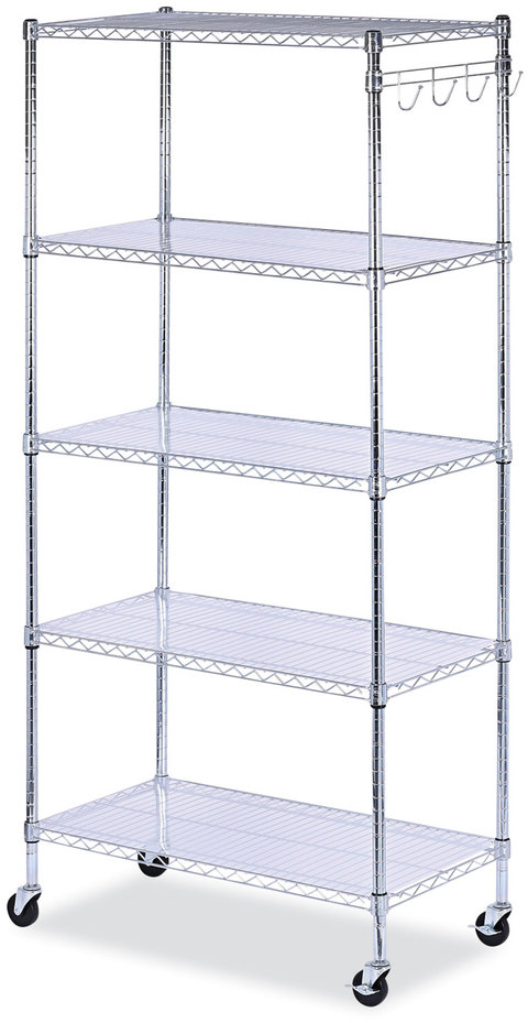 Alera 5-Shelf Wire Shelving Kit with Casters and Shelf Liners