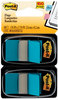 A Picture of product MMM-680BE2 Post-it® Flags Assorted Color 1" Flag Refills Standard Page in Dispenser, Blue, 50 Flags/Dispenser, 2 Dispensers/Pack