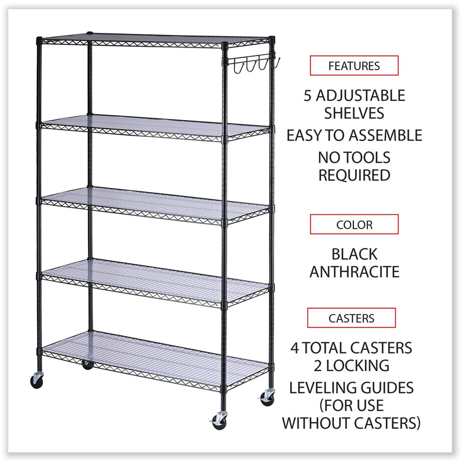 Alera 5-Shelf Wire Shelving Kit with Casters and Shelf Liners