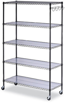 Alera® 5-Shelf Wire Shelving Kit with Casters & Shelf Liners and 48w x 18d 72h, Black Anthracite