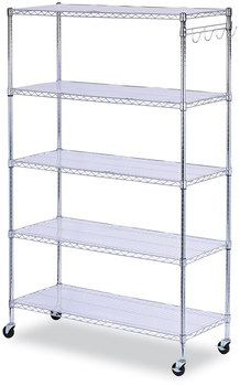 Alera® 5-Shelf Wire Shelving Kit with Casters & Shelf Liners and 48w x 18d 72h, Silver
