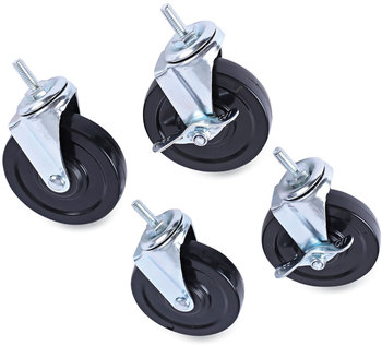 Alera® Optional Casters For Wire Shelving for Grip Ring Type K Stem, 4" Wheel, Black/Silver, 4/Set (2 Locking)