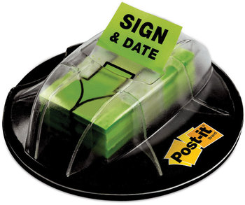 Post-it® Flags Arrow in a Desk Grip Dispenser Page "Sign and Date", Bright Green, 200 Flags/Dispenser