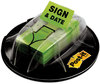 A Picture of product MMM-680HVSD Post-it® Flags Arrow in a Desk Grip Dispenser Page "Sign and Date", Bright Green, 200 Flags/Dispenser