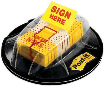Post-it® Flags Arrow in a Desk Grip Dispenser Page "Sign Here", Yellow, 200 Flags/Dispenser