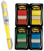 A Picture of product MMM-680RYBGVA Post-it® Flags Flag Value Pack Page Assorted, 200 1" + Highlighter with 50 0.5"