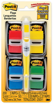 Post-it® Flags Flag Value Pack Page Assorted, 200 1" + Highlighter with 50 0.5"