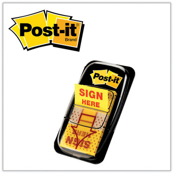 Post-it® Flags Arrow Message 1" Page Sign Here, Yellow, 50 Flags/Dispenser, 12 Dispensers/Pack