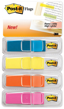 Post-it® Flags Highlighting Page 4 Bright Colors, 0.5 x 1.75, 35/Color, Dispensers/Pack