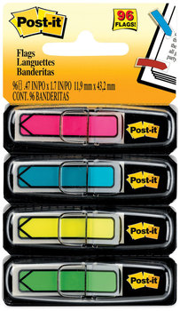 Post-it® Flags Arrow 1/2" 0.5" Page Four Assorted Bright Colors, 24/Color, 96 Flags/Pack