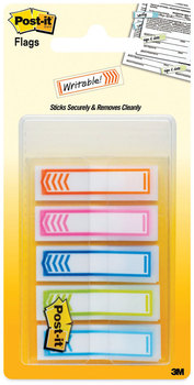 Post-it® Flags Arrow 1/2" & 1" 0.5" Page Five Assorted Bright Colors, 20 Flags/Dispenser, 5 Dispensers/Pack