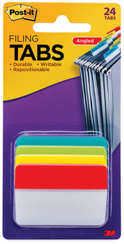 Post-it® 2" Angled Tabs Plain Solid Color 1/5-Cut, Assorted Colors, Wide, 24/Pack