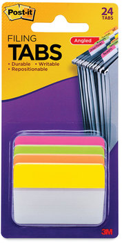 Post-it® 2" Angled Tabs Plain Solid Color 1/5-Cut, Assorted Brights Colors, Wide, 24/Pack