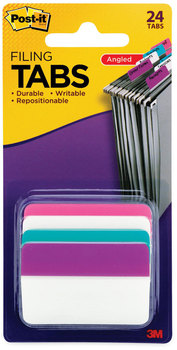Post-it® 2" Angled Tabs Plain Solid Color 1/5-Cut, Assorted Pastel Colors, Wide, 24/Pack