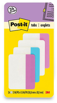 Post-It® Tabs Solid Color 1/5-Cut, Assorted Pastel Colors, 2" Wide, 24/Pack