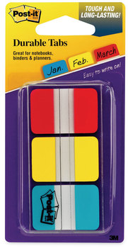 Post-It® 1" Tabs Plain Solid Color 1/5-Cut, Assorted Primary Colors, Wide, 66/Pack