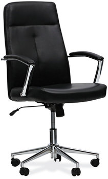 Workspace by Alera® Leather Task Chair Supports Up to 275 lb, 18.19" 21.93" Seat Height, Black Back