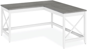 Workspace by Alera® L-Shaped Farmhouse Desk 58.27" x 29.53", Gray/White