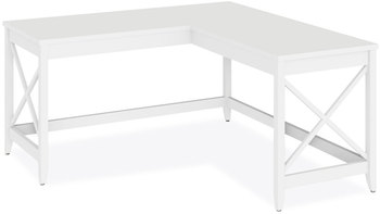 Workspace by Alera® L-Shaped Farmhouse Desk 58.27" x 29.53", White