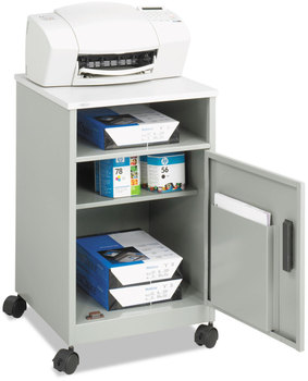 Safco® Steel Machine Stand with Open Storage Compartment w/Open Wood, 4 Shelves, 1 Bin, 15.25x17.25x27.25, Gray, Ships in 1-3 Business Days