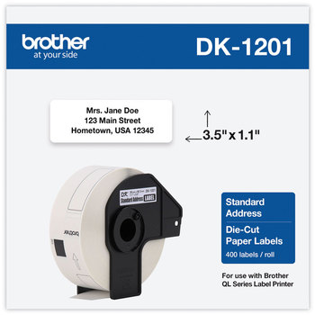 Brother Pre-Sized Die-Cut Label Rolls Address Labels, 1.1" x 3.5", White, 400 Labels/Roll