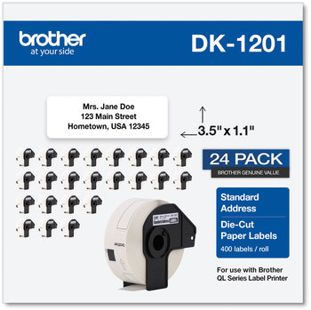 Brother Pre-Sized Die-Cut Label Rolls Address Labels, 1.1 x 3.5, White, 400 Labels/Roll, 24 Rolls/Pack