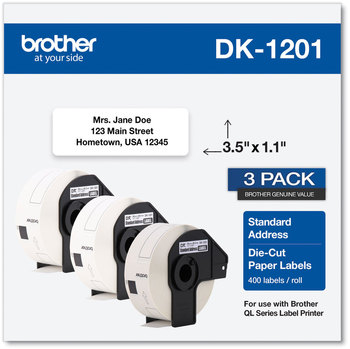 Brother Pre-Sized Die-Cut Label Rolls Address Labels, 1.1 x 3.5, White, 400 Labels/Roll, 3 Rolls/Pack