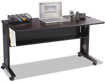 Safco® Mobile Computer Desk with Reversible Top 53.5" x 28" 30", Mahogany/Medium Oak/Black