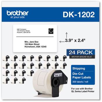 Brother Pre-Sized Die-Cut Label Rolls Shipping Labels, 2.4 x 3.9, White, 300 Labels/Roll, 24 Rolls/Pack