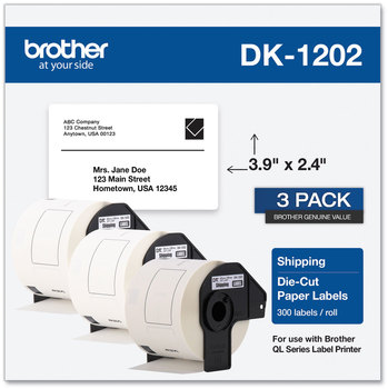 Brother Pre-Sized Die-Cut Label Rolls Shipping Labels, 2.4 x 3.9, White, 300 Labels/Roll, 3 Rolls/Pack